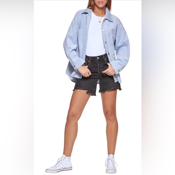 Levi's Women's Cotton Corduroy Shirt Jacket Oversized Shacket Blue Plus 2X - Picture 1 of 15